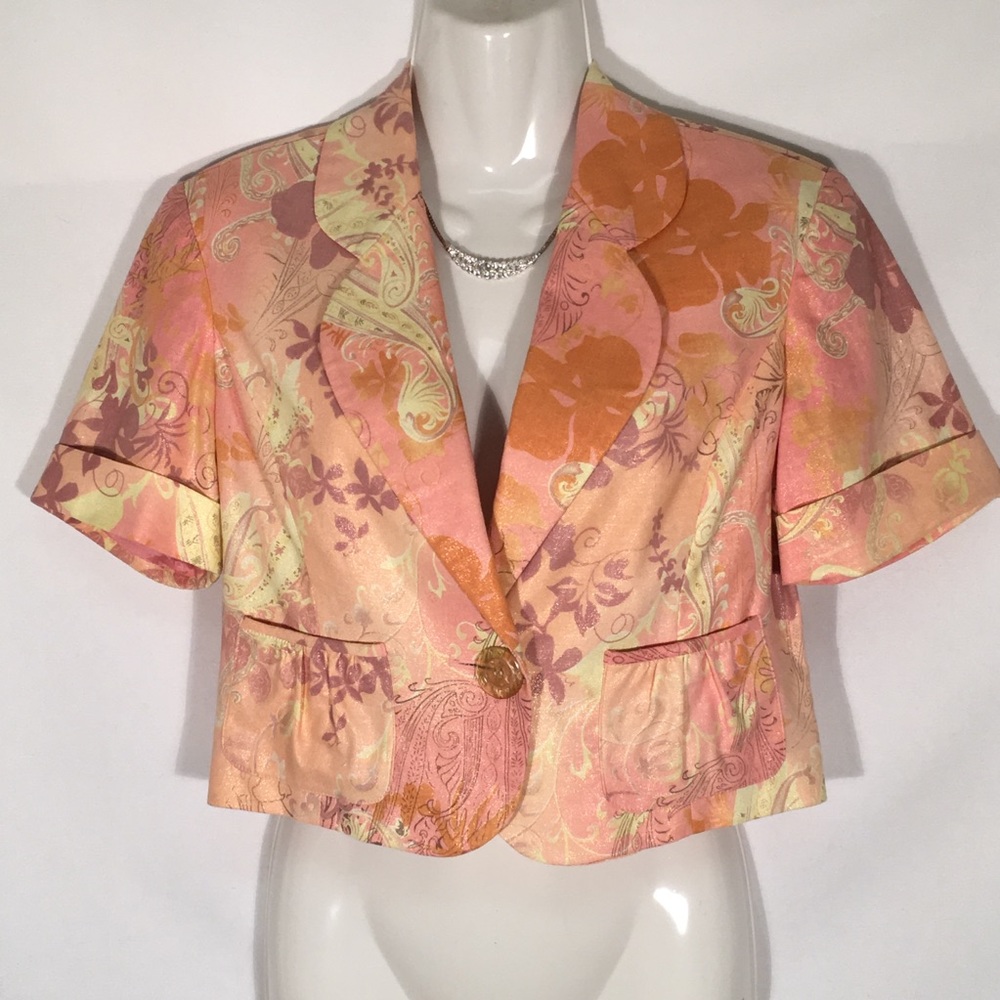 Vesti One Button Coral Floral Vest Blazer Size 4